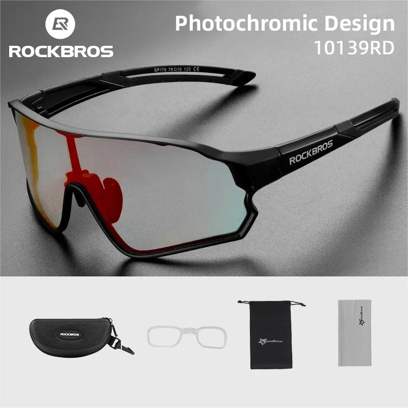 ROCKBROS Photochromic Cycling Glasses UV400 Sunglasses Outdoor Sport Bicycle Eyewear MTB Racing Lightweight Flexible Goggles