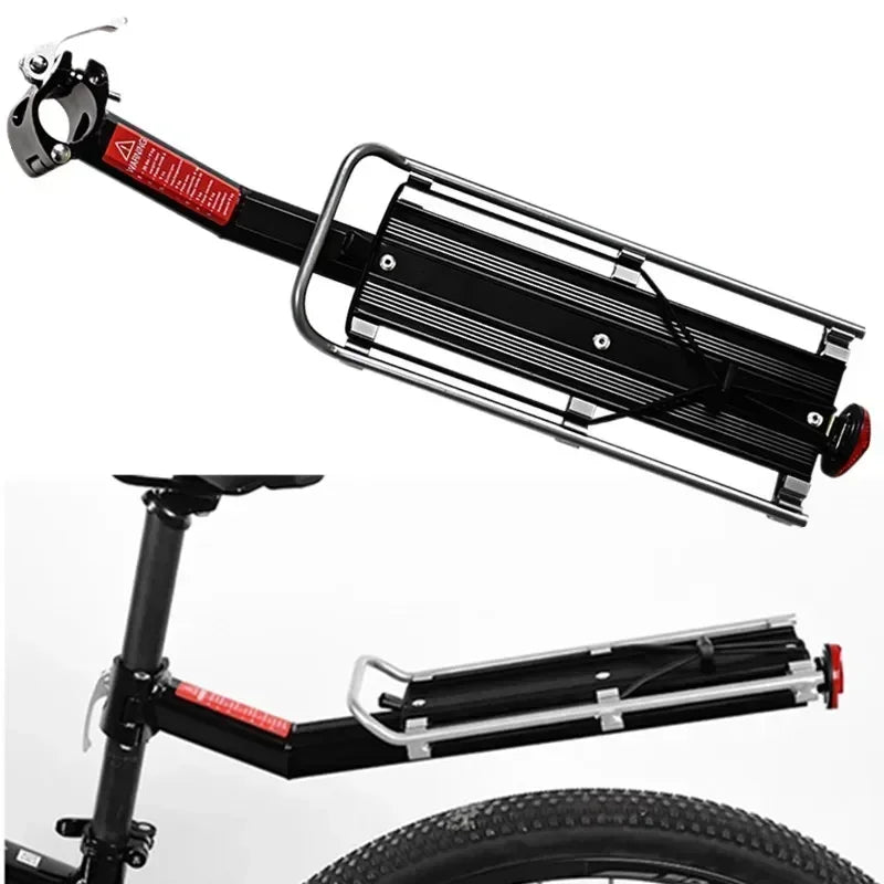 Portaequipajes Trasero de Aluminio para Bicicleta — Liberación Rápida y Soporte de Bolsa