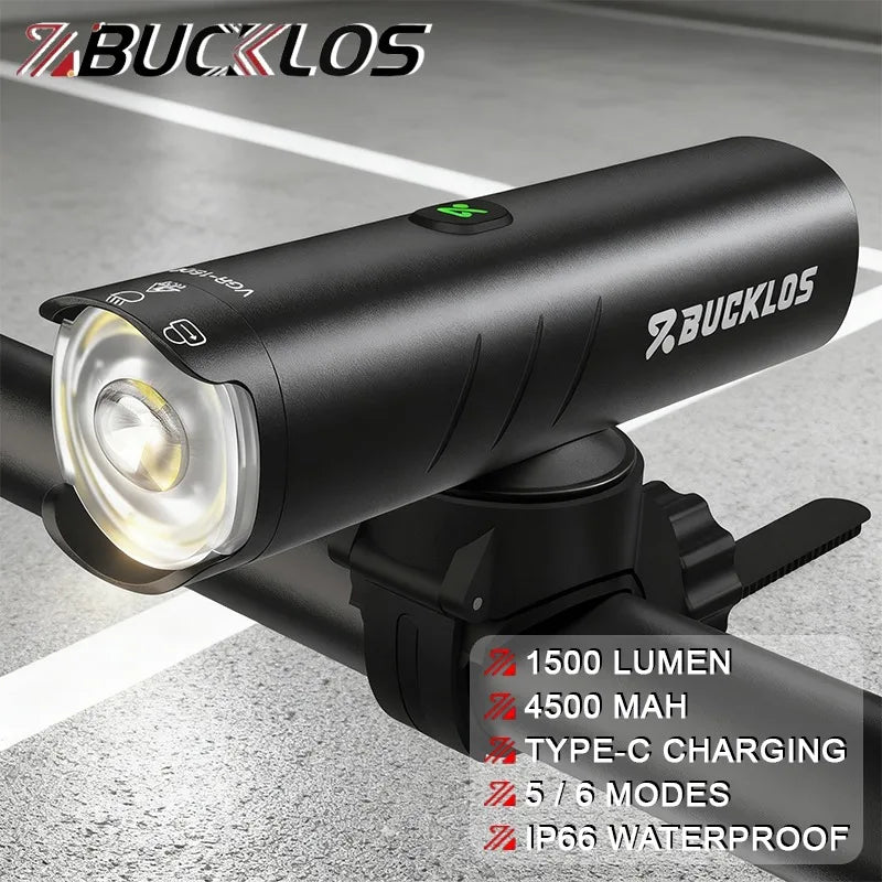 Luz Delantera para Bicicleta BUCKLOS 1500LM — Aleación de Aluminio, Impermeable IP66
